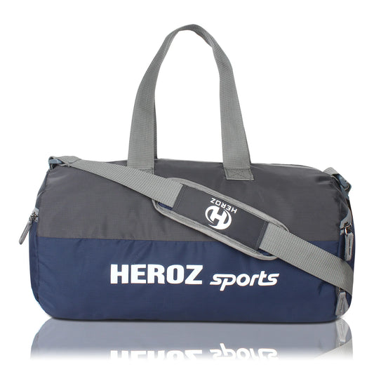 HEROZ Young 22-L Gym Duffle Bag Waterproof for Men Women Bag with Shoes Compartment (Grey & Navy Blue) - HEROZ