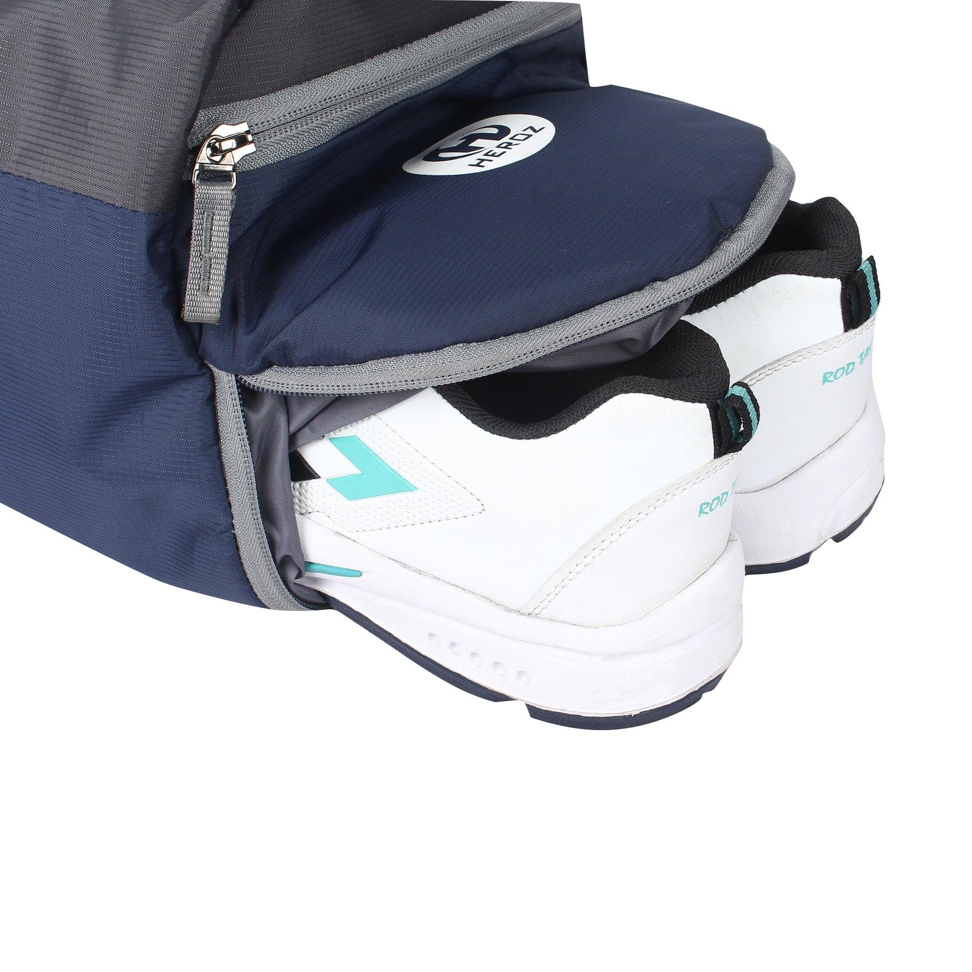 HEROZ Young 22-L Gym Duffle Bag Waterproof for Men Women Bag with Shoes Compartment (Grey & Navy Blue) - HEROZ
