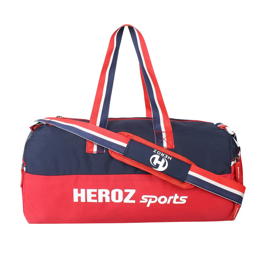 HEROZ Young 22-L Gym Duffle Bag Waterproof for Men Women Bag with Shoes Compartment (Red & Navy Blue) - HEROZ