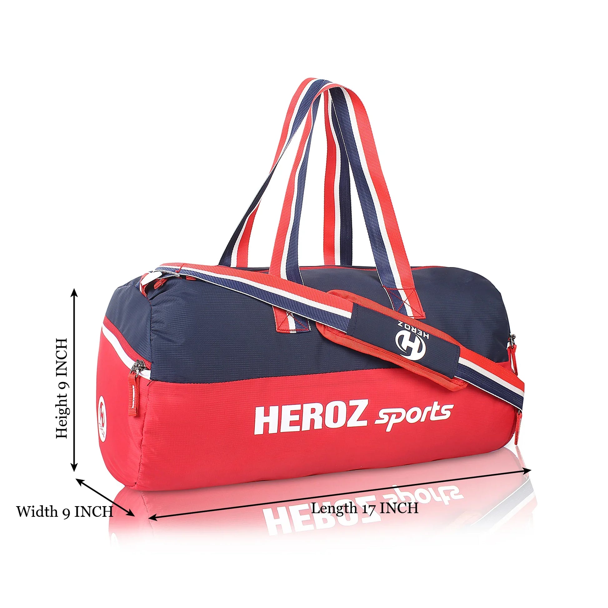 HEROZ Young 22-L Gym Duffle Bag Waterproof for Men Women Bag with Shoes Compartment (Red & Navy Blue) - HEROZ