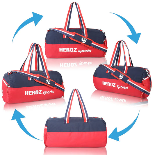 HEROZ Young 22-L Gym Duffle Bag Waterproof for Men Women Bag with Shoes Compartment (Red & Navy Blue) - HEROZ