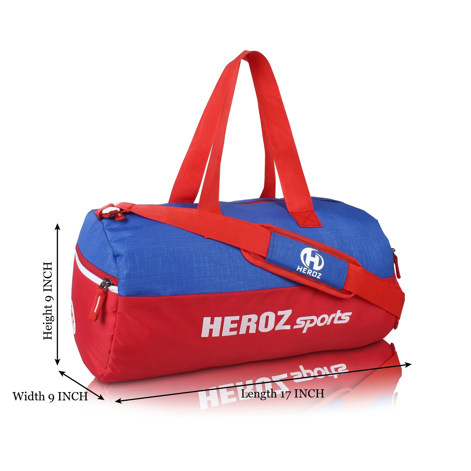 HEROZ Young 22-L Gym Duffle Bag Waterproof for Men/Women Bag with Shoes Compartment (Red & Royal Blue) - HEROZ