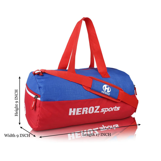HEROZ Young 22-L Gym Duffle Bag Waterproof for Men/Women Bag with Shoes Compartment (Red & Royal Blue) - HEROZ