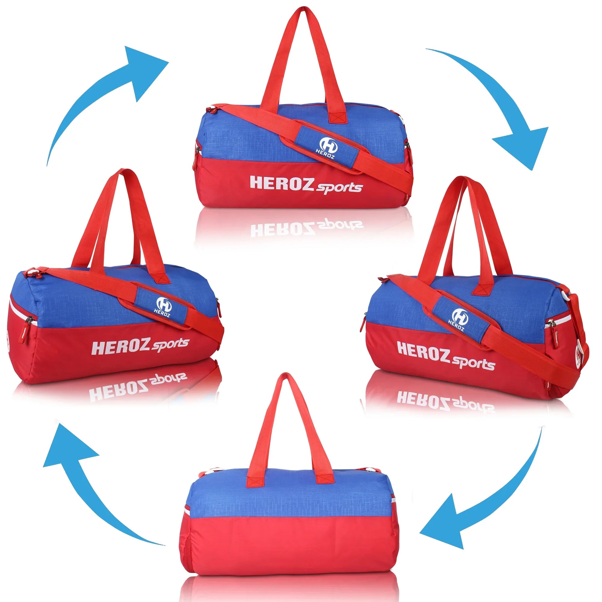 HEROZ Young 22-L Gym Duffle Bag Waterproof for Men/Women Bag with Shoes Compartment (Red & Royal Blue) - HEROZ