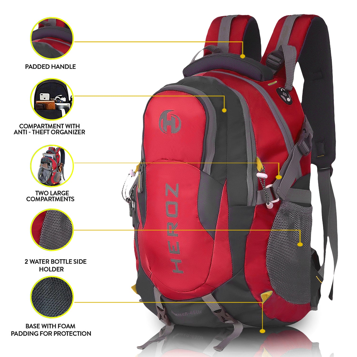 HEROZ Hammer backpack with padded shoulder straps and multiple compartments
