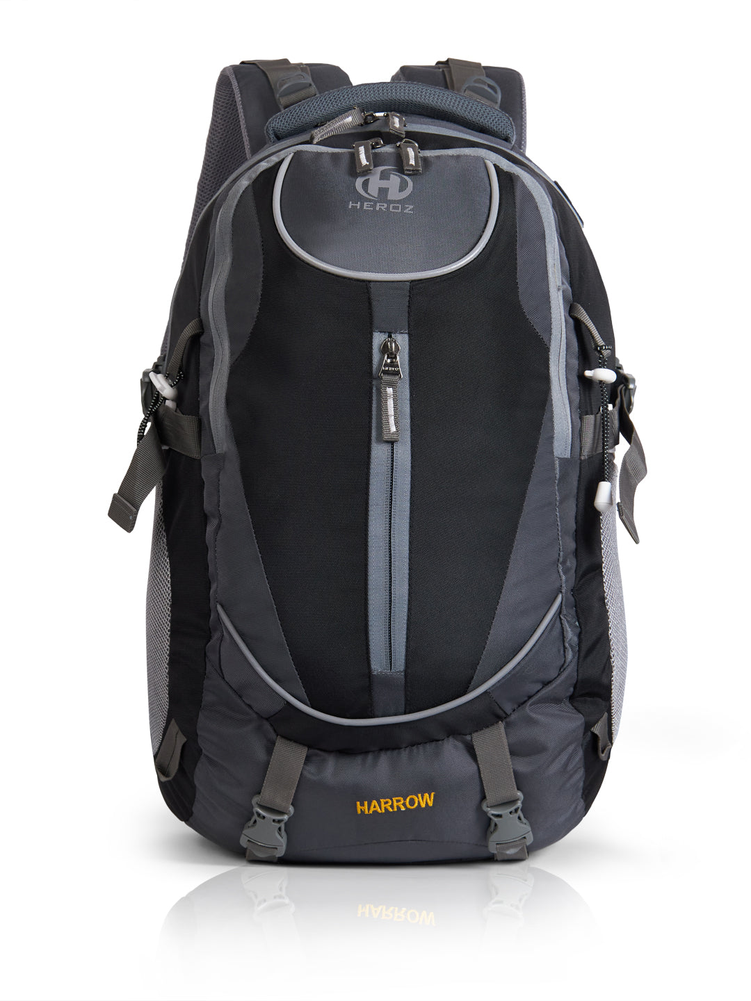 Black and gray backpack with 'Haro' branding on a white background