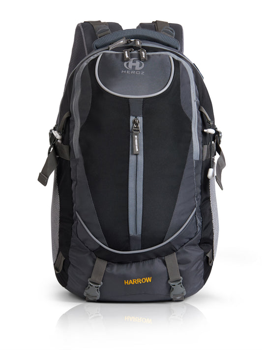 Black and gray backpack with 'Haro' branding on a white background