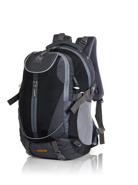 Gray and black backpack on a white background