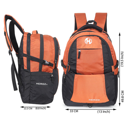 HEROZ Heden 40L laptop backpack for men and women front view with 17 inch laptop compartment