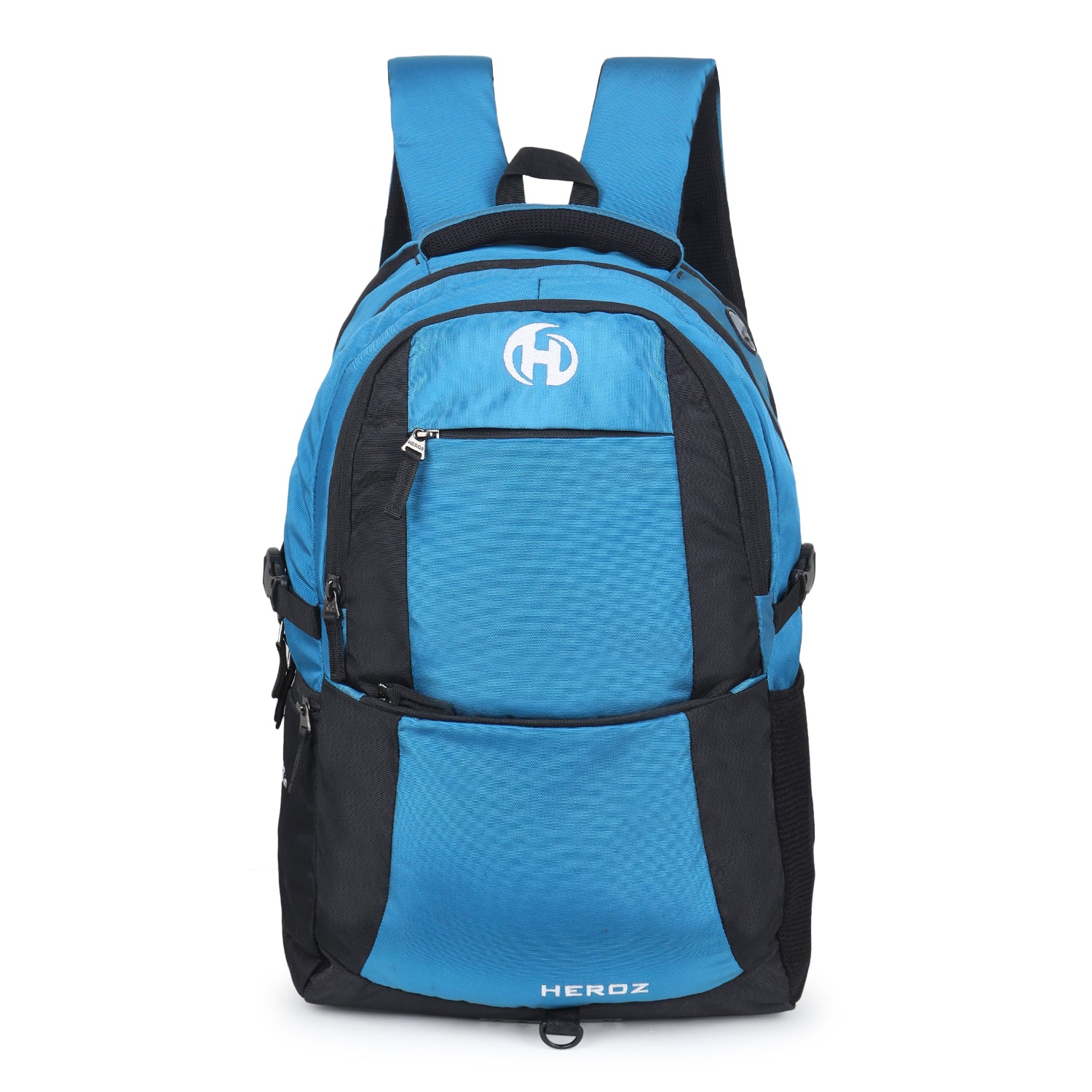 HEROZ Heden 40L laptop backpack for men and women front view Black and Airforce Blue