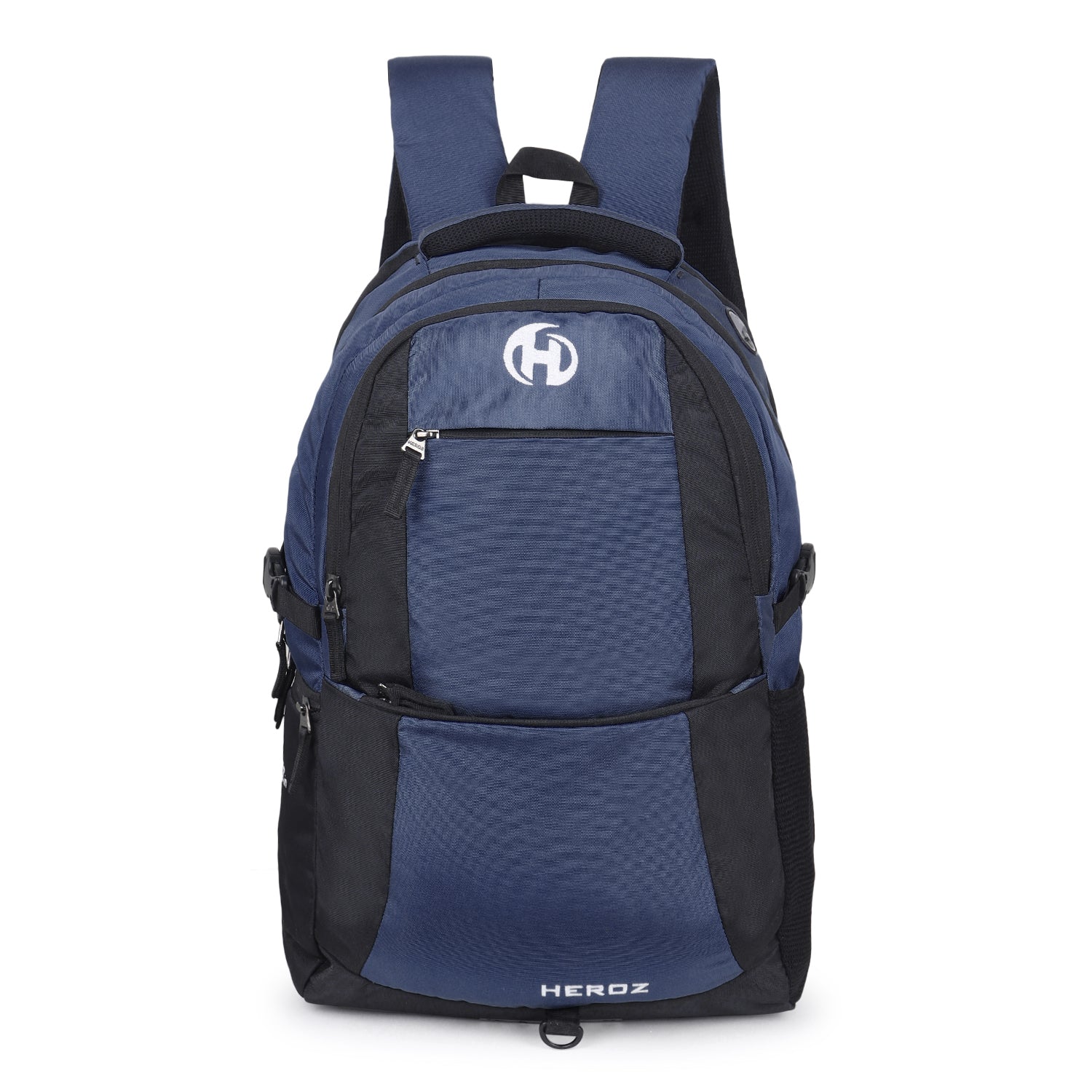 HEROZ Heden 40L laptop backpack for men and women front view Black and Navy Blue
