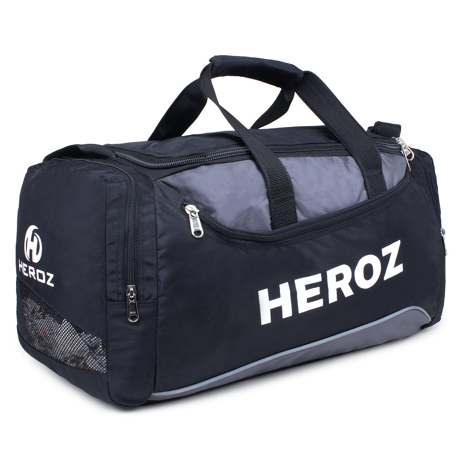 Heroz Heron 55 cm Cabin Size Travel Duffel Bag for Men & Women, Sports & Gym Polyester Duffel (Black & Grey) - HEROZ