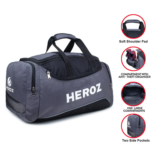 Heroz Heron Cabin Size Unisex Sports Polyster Travel Duffel 55 cms (Grey & Black) - HEROZ