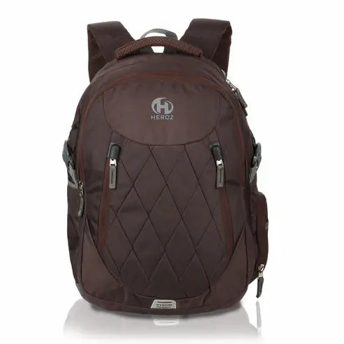Brown backpack with diamond pattern on a white background