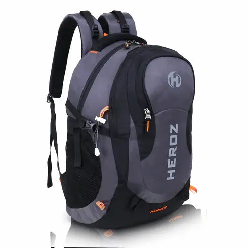 Gray and black backpack with 'HEROZ' branding on a white background