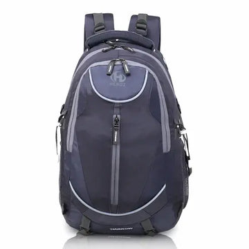 Navy blue backpack with gray accents on a white background grey laptop backpack 45L water resistant travel office bag