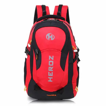 Red and black backpack with 'HEROZ' branding on a white background