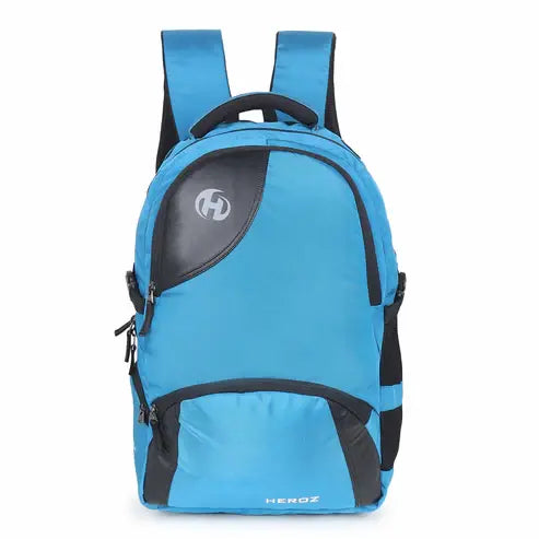 Blue backpack with black accents on a white background