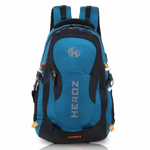 Blue and black backpack with 'HEROZ' branding on a white background