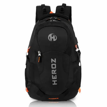 Black backpack with 'HEROZ' branding on a white background