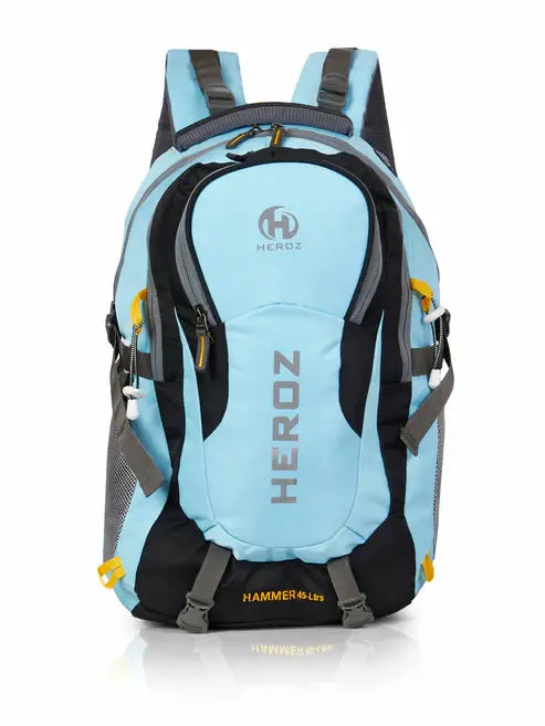 Light blue and black backpack with 'HEROZ' branding on a white background 17.3 inch laptop backpack large capacity college office bag