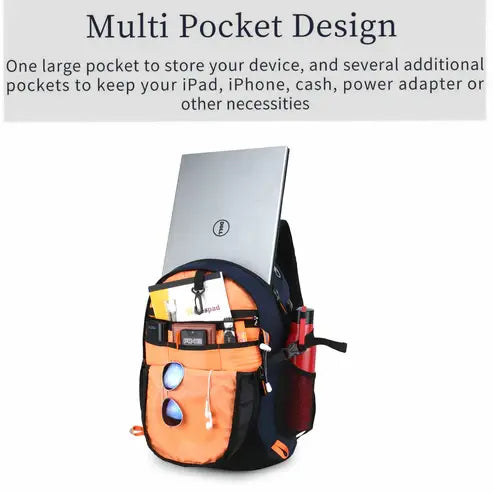 Multifunctional backpack with multiple pockets on a white background