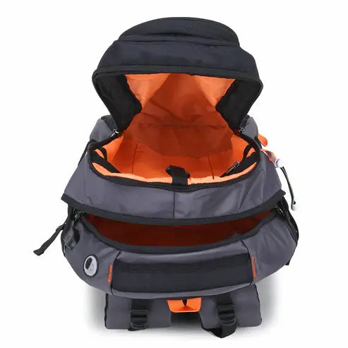 Backpack with orange interior on a white background