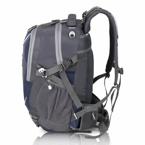 Gray and blue backpack on a white background large laptop backpack for office college travel 45L