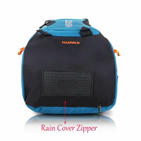 Blue and black backpack with 'HAMMER' branding on a white background