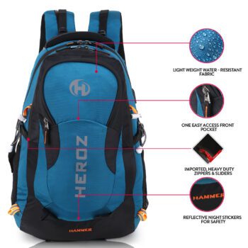 HEROZ Mini Hammer Unisex Nylon 35 L Travel Laptop Backpack Water Resistant Slim Durable Fits Up to 17.3 Inch Laptop Notebook (Black & A. Blue)