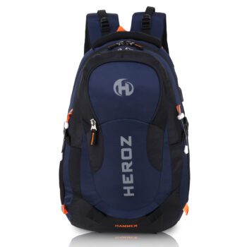 HEROZ Mini Hammer Unisex Nylon 35 L Travel Laptop Backpack Water Resistant Slim Durable Fits Up to 17.3 Inch Laptop Notebook Black & Navy Blue