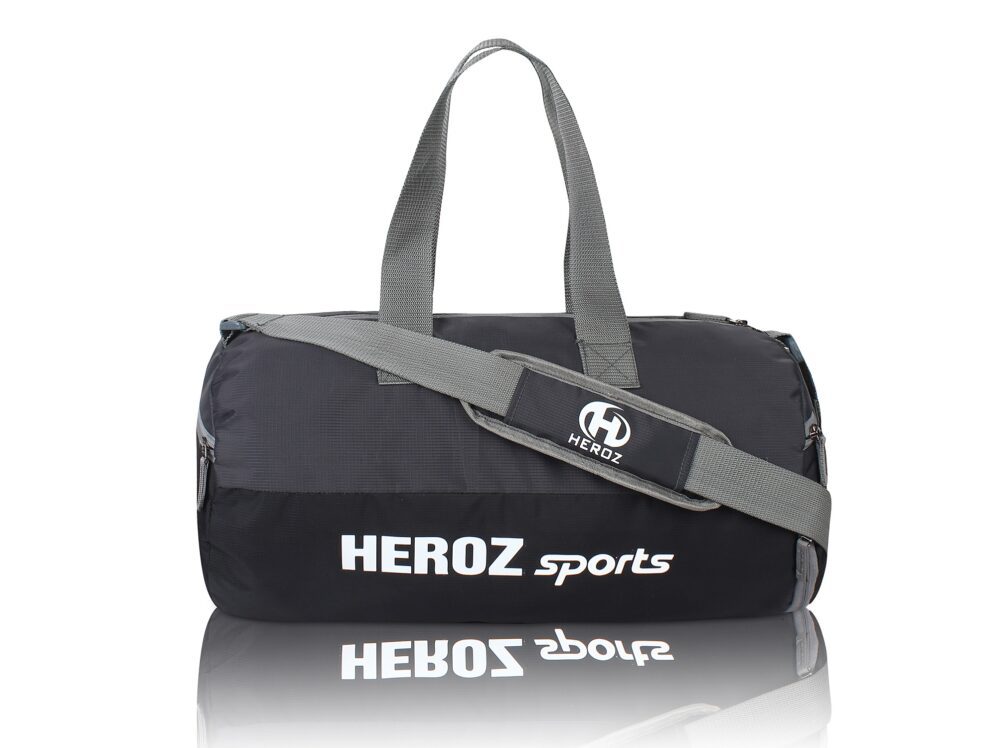 Heroz Young 26 Liters Soft Gym Bag Water Resistant with Shoe compartment Yoga Swimming Bags - Black and Grey