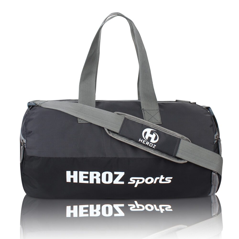 Heroz Young 26 Liters Soft Gym Bag Water Resistant with Shoe compartment Yoga Swimming Bags - Black and Grey