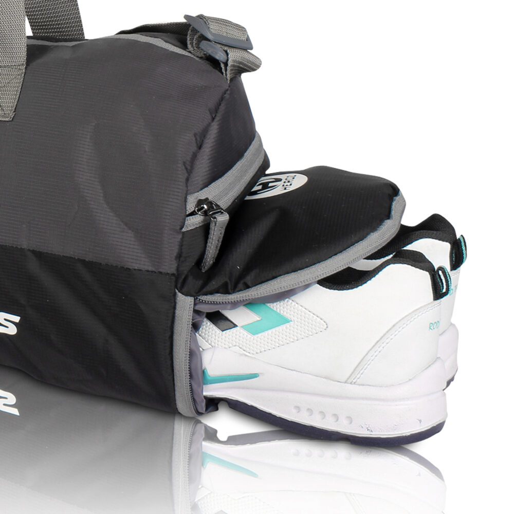 Heroz Young 26 Liters Soft Gym Bag Water Resistant with Shoe compartment Yoga Swimming Bags - Black and Grey