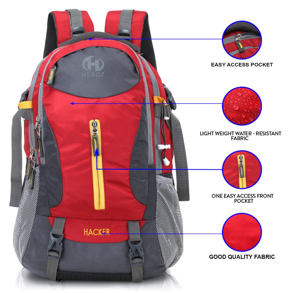 HEROZ Hacker 50 litres Nylon Travel Laptop Backpack Water Resistant Slim Durable Computer Book Bag Tracking Fits Up to 17.3-inch Laptop (058- All) (Grey & Red)…