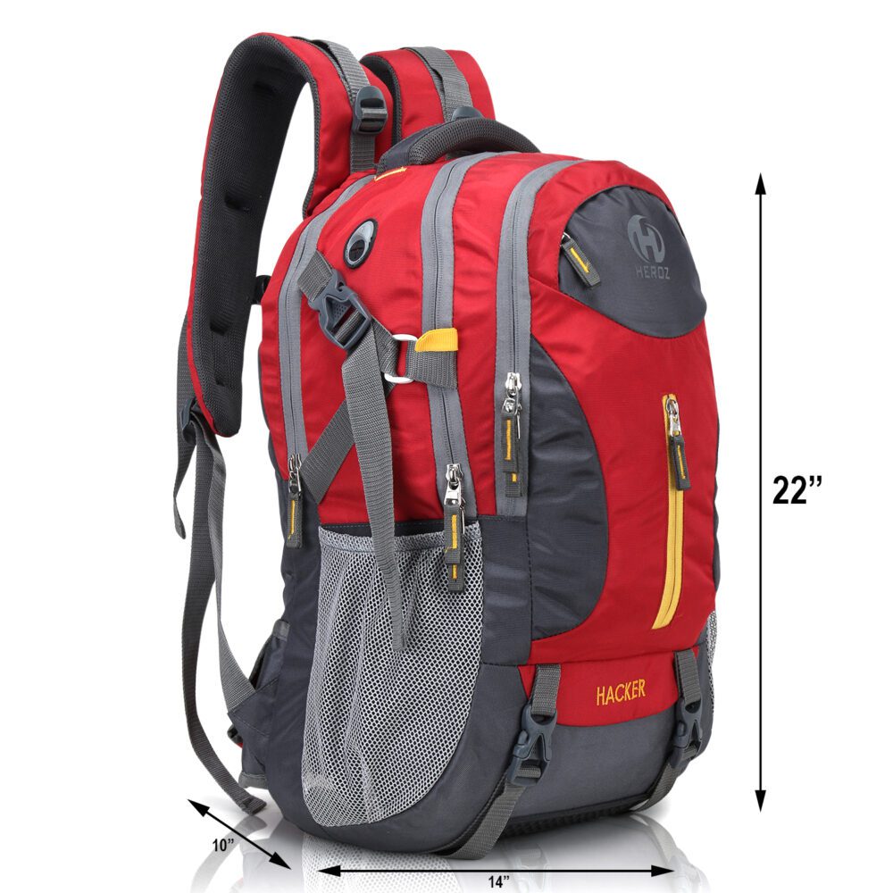 HEROZ Hacker 50 litres Nylon Travel Laptop Backpack Water Resistant Slim Durable Computer Book Bag Tracking Fits Up to 17.3-inch Laptop (058- All) (Grey & Red)…