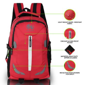 HEROZ Harbour Unisex Nylon 28 L Travel Laptop Backpack Water Resistant Slim Durable Fits Up to 15.6 Inch Laptop Notebook (153-ALL) (Red)…