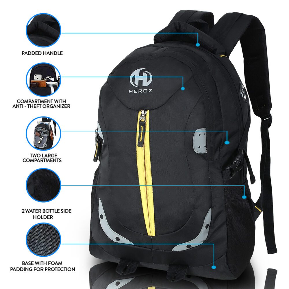 HEROZ Harbour Unisex Nylon 28 L Travel Laptop Backpack Water Resistant Slim Durable Fits Up to 17.3 Inch Laptop Notebook (153-ALL) (Black)…