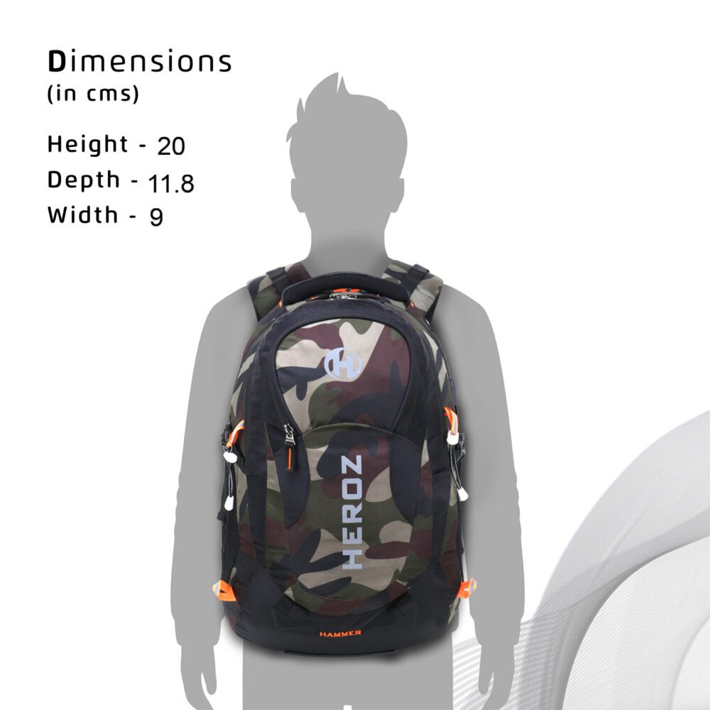 HEROZ Hammer Unisex Nylon 35 L Travel Laptop Backpack Water Resistant Slim Durable Fits Up to 17.3 Inch Laptop Notebook (Black & Jungle)…