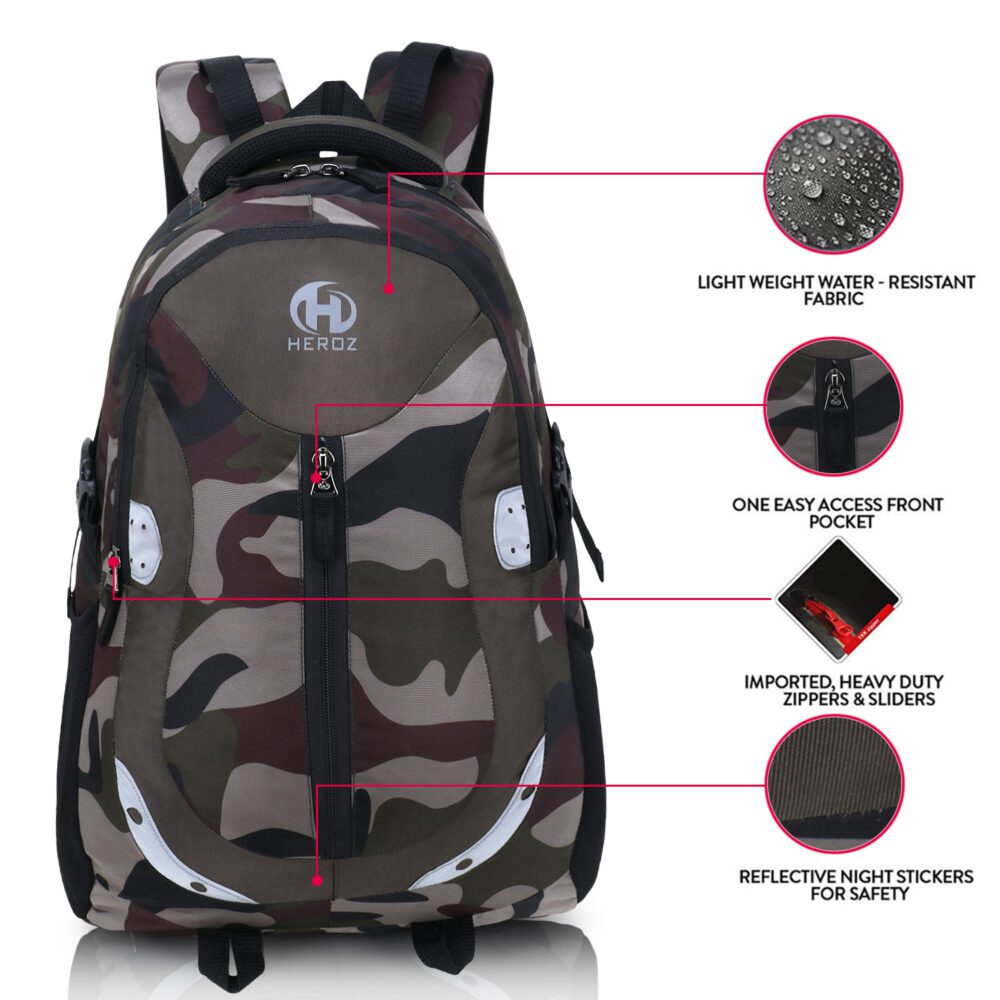 HEROZ Harbour 28ltrs Water Resistant Executive Backpack Bag Fits Up to 15.6 Inch Laptop Travel/Office/Tracking/Collage/Men Women Boys with rain Cover Light Weight (153) (Mehdi Jubgle)…