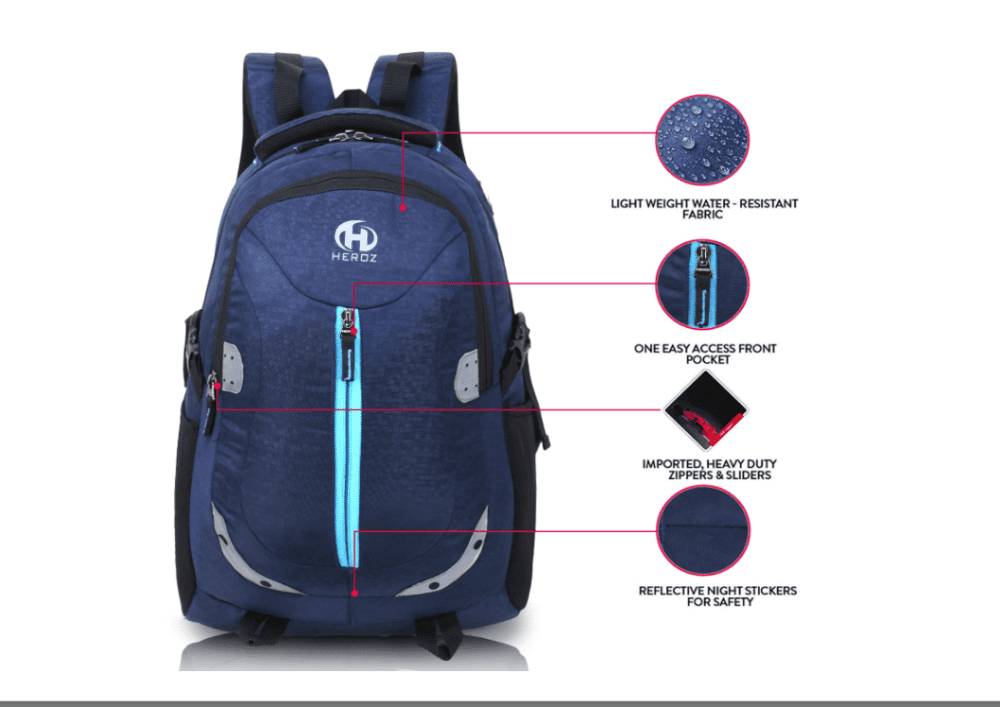 HEROZ Harbour 28ltrs Water Resistant Executive Backpack Bag Fits Up to 15.6 Inch Laptop Travel/Office/Tracking/Collage/Men Women Boys with rain Cover Light Weight (153) (Navy Blue)…